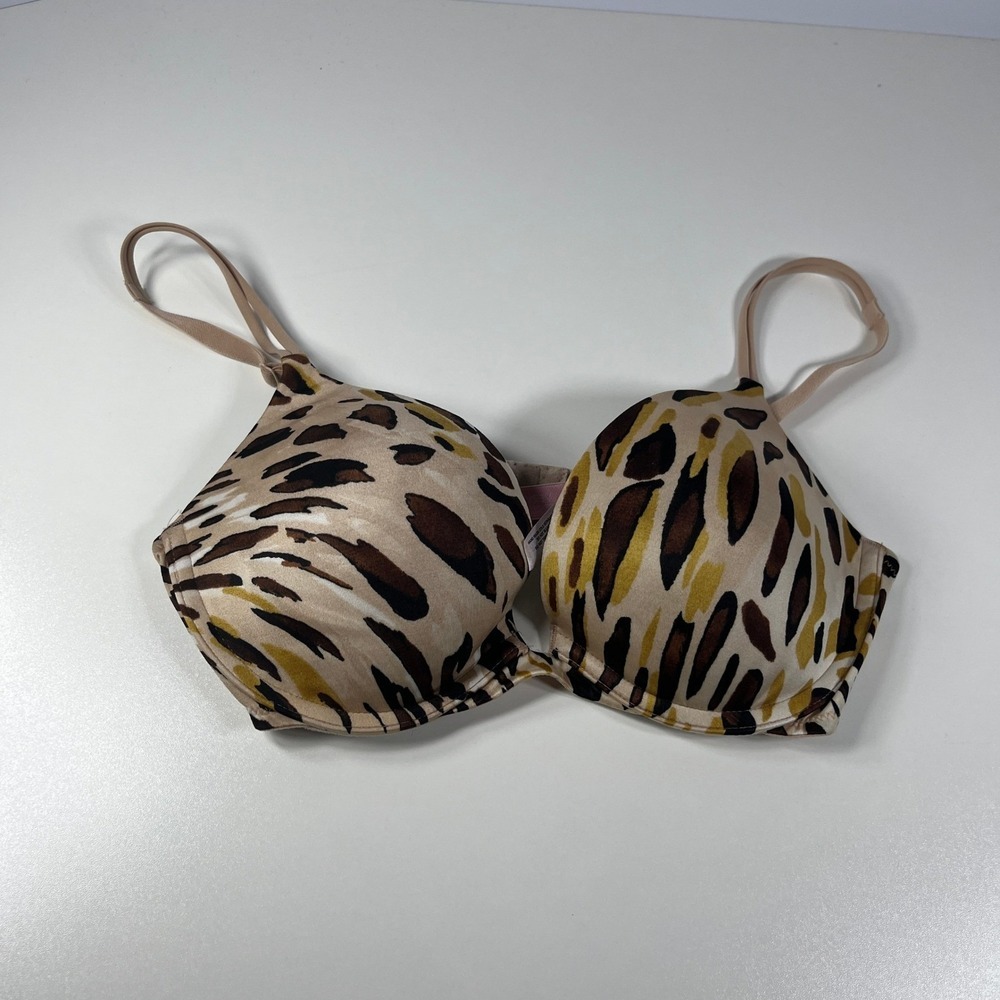Victoria's Secret Very Sexy Push‎ Up Bra Leopard Print 34C Beige Brown